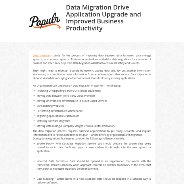 Data Migration Drive Application Upgrade and Improved Business Productivity