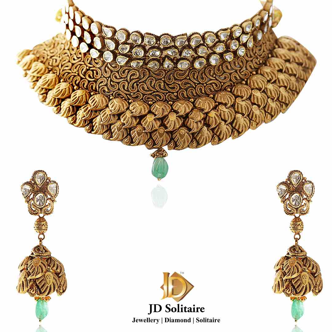 Bridal Gold Choker Necklace Set Designs - JD SOLITAIRE
