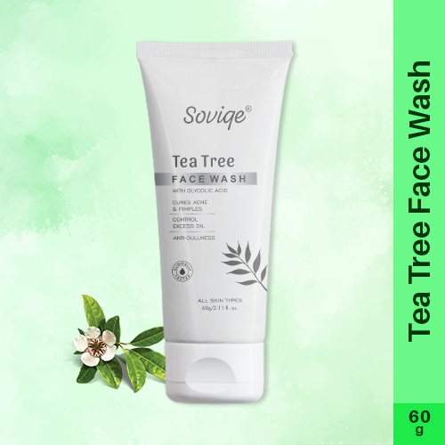 Soviqe - Tea Tree Face Wash with Glycolic Acid – 60g | Cures Acne & Pimples | Controls Excess Oil | Anti-Dullness