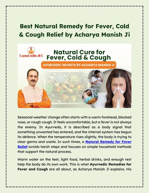 Best Natural Remedy for Fever, Cold & Cough Relief by Acharya Manish Ji | PDF